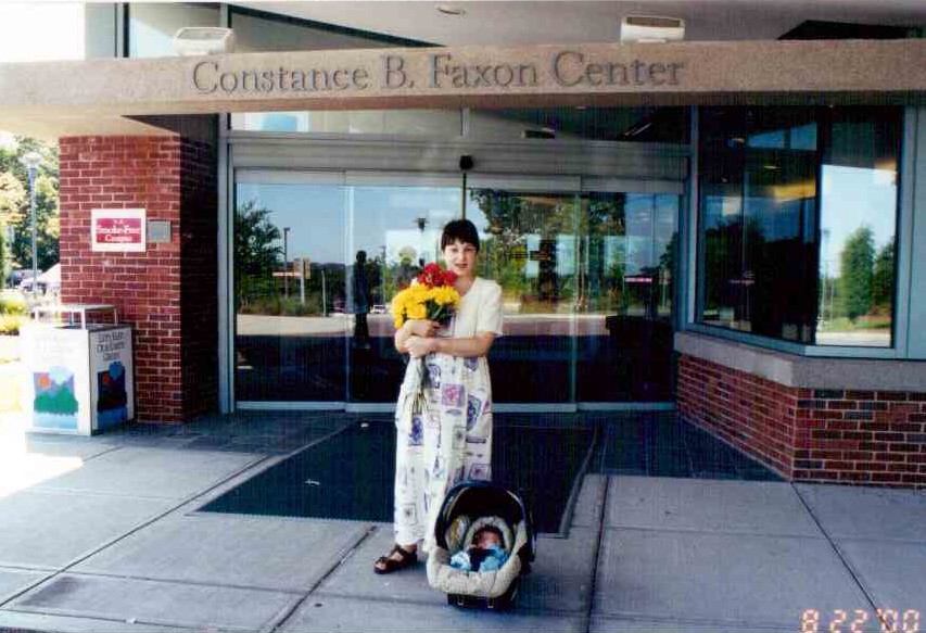 Dan Gessen days after being born in front of Falmouth maternity ward with mother